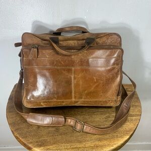 Large unisexe tan leather computer, laptop professional working  briefcase